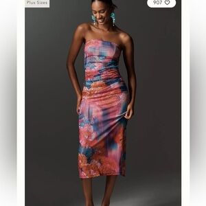 NWT Anthropologie The Soleil Slim Strapless Ruched Mesh Midi Dress XS